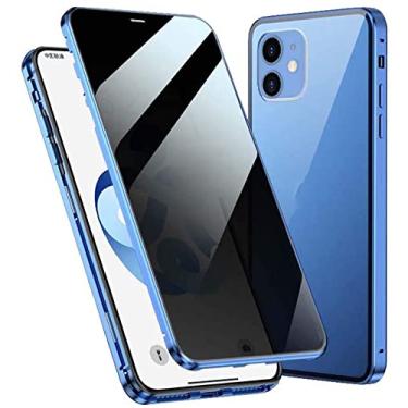 Imagem de ZEDEVB Capa de telefone bumper de metal de vidro temperado dupla face, capa de telefone flip magnética anti-peep para Apple iPhone 12 Mini (2020) 5,4 polegadas azul