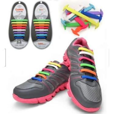 Imagem de VivaBKK Cadarço elástico de silicone conveniente para tênis de corrida, tênis de fixação plana unissex para adultos e crianças coloridas, 16 peças.