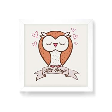 Imagem de Arte Maníacos Quadro Decorativo Mãe Coruja Fundo Bege - 50x50cm (Moldura em laca branca)