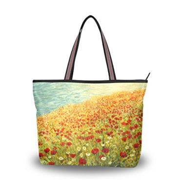 Imagem de Bolsa de ombro My Daily Women Poppies And Sea Coast Pintura a óleo paisagem bolsa grande, Multi, Large