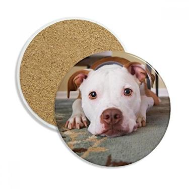 Imagem de Buldogue branco com imagem de animal de estimação Caneca copo copo de proteção de mesa Pedra absorvente