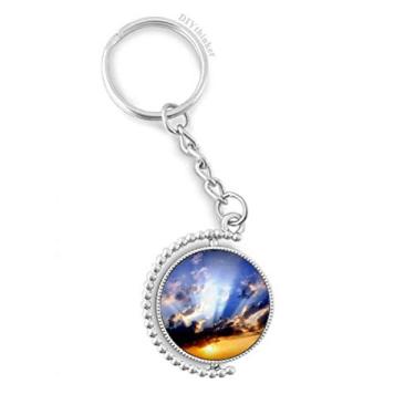Imagem de Chaveiro giratório azul laranja céu nuvens anel acessórios clipe de corrente