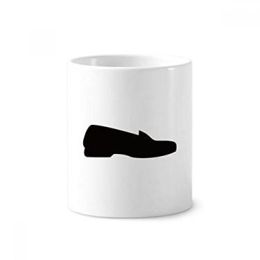 Imagem de Sapato masculino de couro preto padrão contornado escova de dentes suporte caneca, suporte de cerâmica