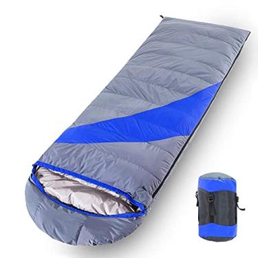 Imagem de GQYYS Saco de dormir de plumas, sacos de dormir ao ar livre para adultos, saco de dormir leve para 4 estações, 190 x 80 cm, com saco de compressão, para acampamento caminhada - 2,3 kg_Super azul