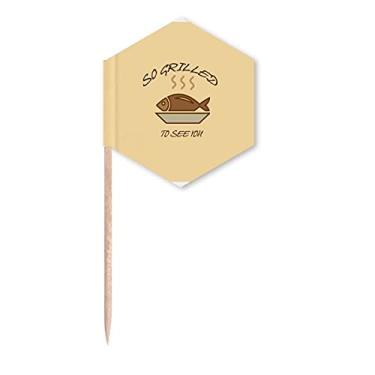 Imagem de Churrasqueira comida, fragrância de peixe, bandeiras de palito, palitos de cupcake, festa comemoração