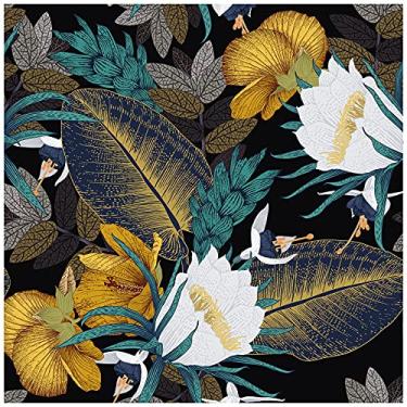 Imagem de HAOKHOME Papel de parede floral vintage para quarto preto/bronze/azul marinho/branco decorações de parede com detalhes removíveis 45 x 300 cm