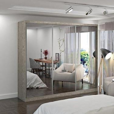 Imagem de Guarda Roupa Casal Espelhado 3 Portas de Correr MDF MM774E3 Siena Móveis Demolição