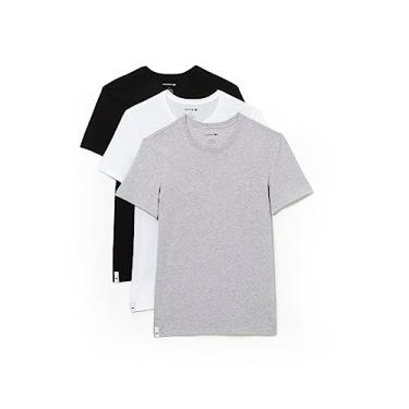 Imagem de Lacoste Pacote com 3 camisetas masculinas Essentials 100% algodão, caimento justo, gola redonda, Branco/prata Chineblack, G