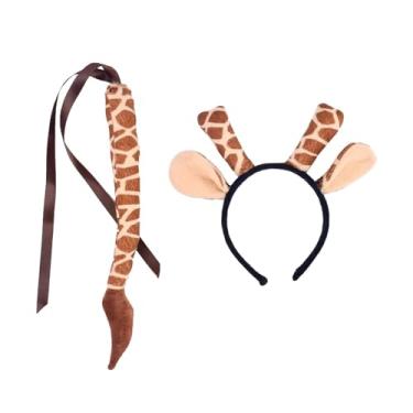 Imagem de YIJU Conjunto de orelhas e cauda de girafa, faixa de cabeça com orelha de vaca, clipe de cabelo para dança de halloween, festa de máscaras, crianças
