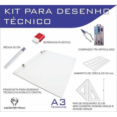 Imagem de Kit Desenho Técnico Prancheta Engenharia Arquitetura A3 Acrilico Esqua