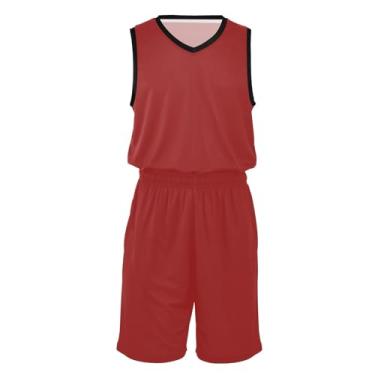 Imagem de Conjunto de uniforme de basquete masculino atlético de secagem rápida roupas hip hop para festa, Tijolo de fogo, P