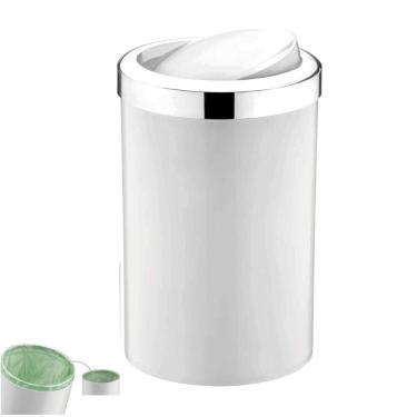 Imagem de Lixeira 8L Cesto Lixo Plástico Para Cozinha Banheiro Escritório Branco Cromado - 1220BCC Future