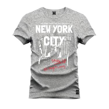 Imagem de Camiseta Casual Malha Confortável Estampada Nw York Cams Cinza GG