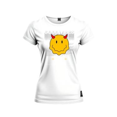 Imagem de Baby Look T-Shirt Algodão Premium Estampada Good Vibes Branco XG