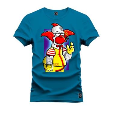 Imagem de Camiseta Plus Size T-Shirt Algodão 100% Algodão Palhaço Bolado Azul G5