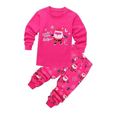 Imagem de Macaquinho para bebês meninas meninos e meninas conjunto de pijamas de Natal Papai Noel macio para recém-nascidos roupas de bebê menino, Rosa choque, 6-7 Years