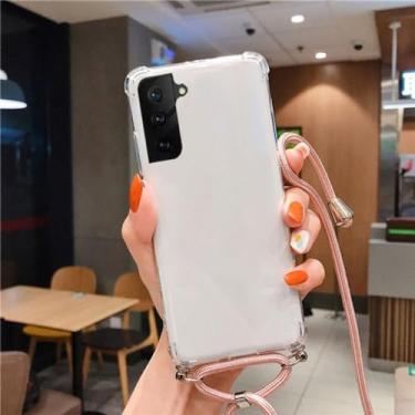 Imagem de Capa de telefone de silicone macio à prova de choque para Samsung M14 A54 A14 A34 A24 A23 A04E Crossbody Colar Cord Strap Lanyard Cover, ouro rosa, para A34 5G