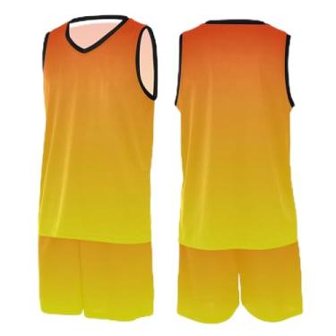 Imagem de CHIFIGNO Camiseta masculina de basquete Tangerine, camiseta de basquete retrô, camisetas de basquete Yourh PP-3GG, Gradiente amarelo laranja, P