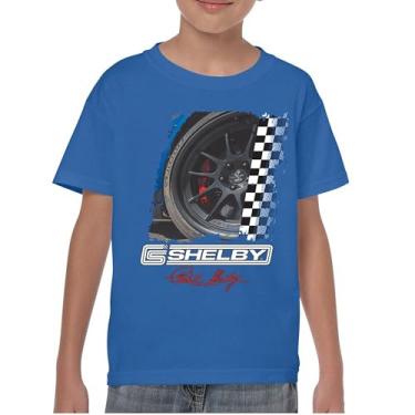Imagem de Camiseta juvenil Shelby Wheel American Classic Muscle Car Racing Mustang Cobra GT500 Performance Powered by Ford Kids, Azul, G