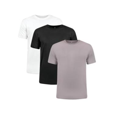 Imagem de Kit com 3 Camisetas Plus Size 100% Algodão Penteado (BR, Alfa, XGG, Plus Size, Branco, Preto e Cinza Chumbo)