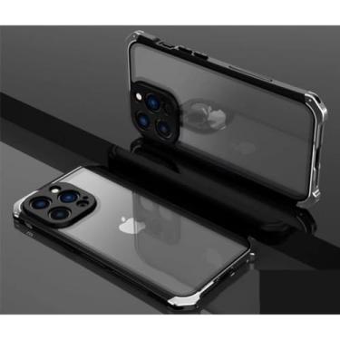 Imagem de Capa de telefone de metal de alumínio para iPhone 11 13 14 Pro Max Proteção contra quedas Estrutura de metal Capa traseira de vidro para iPhone XS MAX XR 7 8 Plus, prata, para iPhone 14 ProMax