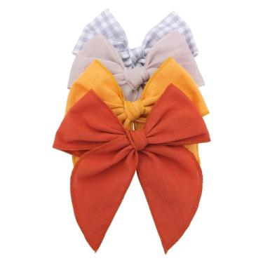 Imagem de Pacote com 4 lindos grampos de cabelo com laço de fábula para meninas e mulheres, clipes de jacaré de linho, acessórios de cabelo para bebês e mães (ferrugem/bege)