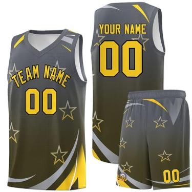 Imagem de Camiseta de basquete personalizada para homens e mulheres jovens, shorts de basquete personalizados com logotipo do número do time, Cinza e amarelo-83, One Size