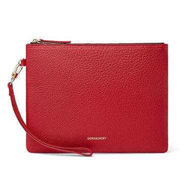 Imagem de DORIS&JACKY Bolsa clutch feminina de couro de cabra, grande, macia, com alça lateral removível, Vermelho quente