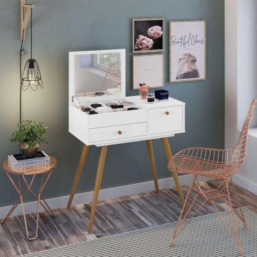 Imagem de Penteadeira Retro Cristal 2 Gavetas Branco - Olivar Móveis