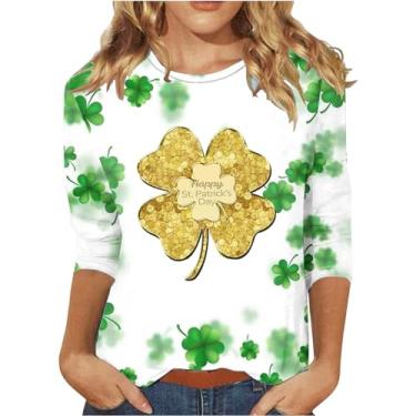 Imagem de Camiseta feminina do dia de São Patrício manga 3/4 raglã verde dia irlandês presente do dia de São Patrício, Bege - 1, M