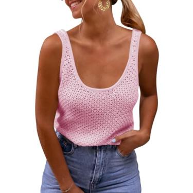 Imagem de Saodimallsu Camiseta regata feminina moderna de verão, gola redonda, casual, sem mangas, sexy, frente única, básica, rosa, M