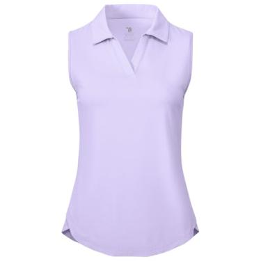 Imagem de BGOWATU Camisetas polo femininas sem mangas com gola V e gola V, FPS 50+, secagem rápida, leve, Roxo claro, PP
