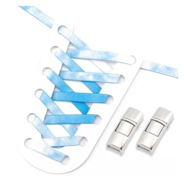 Imagem de No Tie Shoe Laces Colorful Metal Lock Elastic Shoelaces Flat Washed Without Fading Lazy Shoes Lace For Sneakers (Color : Sky blue, Size : 100cm)