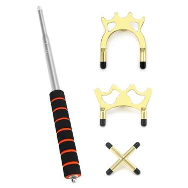 Imagem de QWOKR Ponte telescópica para taco de sinuca, 2 conjuntos de 34,3 cm a 149,9 cm de ponte retrátil para taco de bilhar com 6 cabeças de ponte de latão removíveis, acessórios para mesa de bilhar