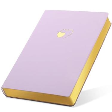 Imagem de CAGIE Caderno forrado para mulheres e meninas, 256 páginas, diário fofo com diário de couro em forma de coração para escrever cadernos de capa macia A5 para escola de trabalho, roxo