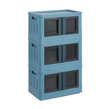 Imagem de Armário de armazenamento de plástico doméstico com porta, armário de banheiro, armário de lanches, armário empilhável multicamadas, armário grande, azul ()