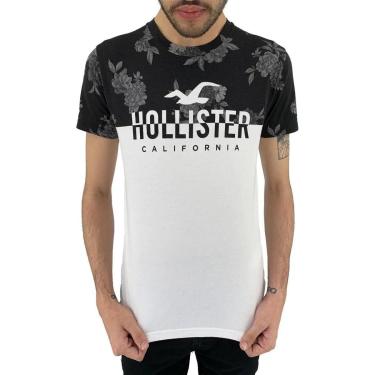 Imagem de Camiseta Hollister Masculina Colorblock Florais Split Logo Branco-Masculino
