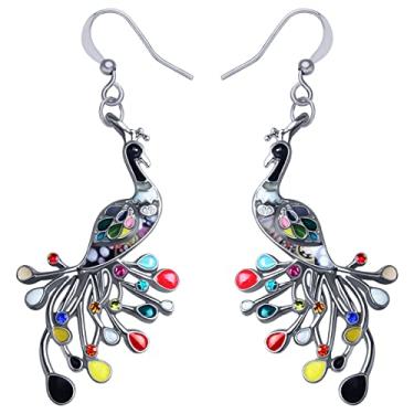 Imagem de DALANE Brincos de pavão com strass de liga esmaltada, pingentes de pássaros, joias para mulheres e meninas presentes, 34mm x 22mm, Zinco, Cristal