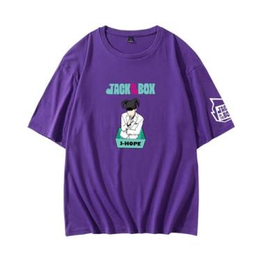 Imagem de Camiseta moderna K-pop Jack in The Box, camiseta estampada J-Hope Support Born Pink Contton gola redonda camisetas com desenho animado, Roxo, XXG