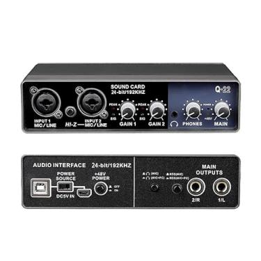 Imagem de Interface de audio,placa de som profissional de canal USB 2.0 DC 5V de alta velocidade, função de monitor para estúdio/gravação musical/gravação vocal/jogos/Equipamentos para Gravação Musical, etc