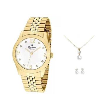 Imagem de Kit Relógio Feminino Champion CN25298W Elegance com Colar e Brincos