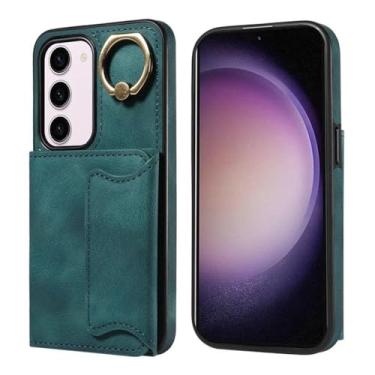 Imagem de Capa para samsung s24 ultra carteira magnética anti gota anel capa de couro, verde, para samsung s24 ultra case