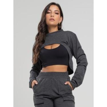 Imagem de Casaco Super Cropped Manga Longa Feminina Moda Casual-Feminino