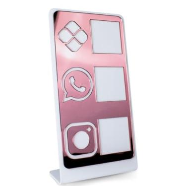 Imagem de Placa Porta QR Code Vertical Pix WhatsApp Instagram Branco (Branco e Rosa)
