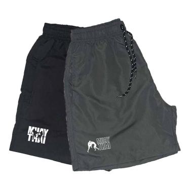 Imagem de Short Tactel Masculino Cordão Muay Thai Conforto Kit 2