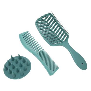Imagem de Pente de Escova de Cabelo Desembaraçador Verde Portátil Conjunto de Silicone para Cabelos Cacheados Secos e Molhados