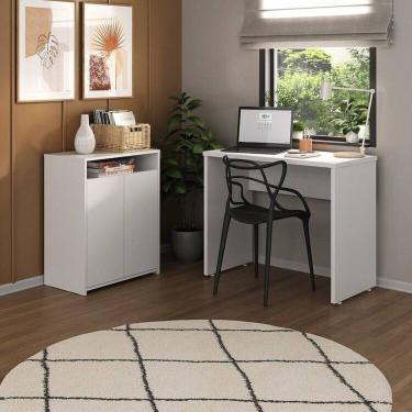 Imagem de Kit 2 Peças com Escrivaninha Minimalista e Compacta Mary e Balcão Multiuso 2 Portas com Nicho Cool Branco