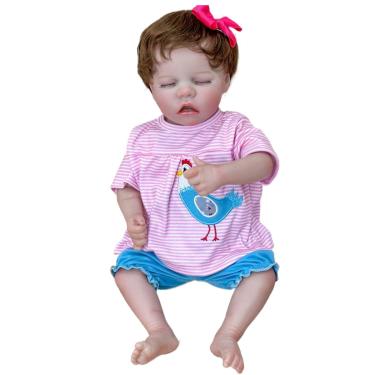 Imagem de QIYANER Bebê reborn de silicone sólido menina,47cm Bebe reborn silicone - Shorts azuis pintados em 3D puramente feitos à mão boneca baby reborn Impermeável, lavável, vem com vários acessórios