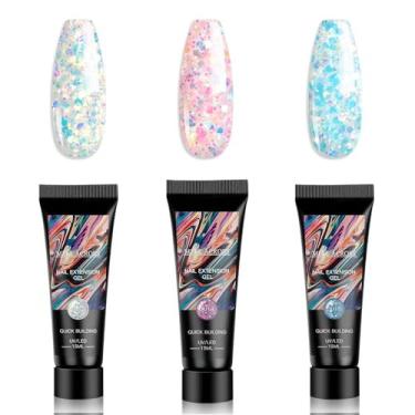 Imagem de Kit de gel de extensão de unhas com glitter, 3 cores, prata, rosa, azul, construção rápida, para salão de arte em casa, gel de extensão de unhas de construção rápida
