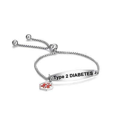 Imagem de YQSLIN Pulseira de identificação de alerta médico de emergência gravada para adolescentes mulheres adultos pulseira ajustável simples corrente rolo, Metal, Base
